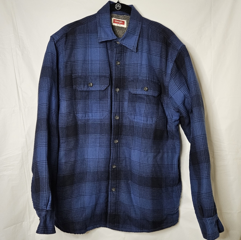 Wrangler Fleece Lined Blue Plaid Shacket Men's Size Small